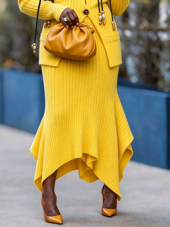Elegant Plain Sweater Maxi Skirt