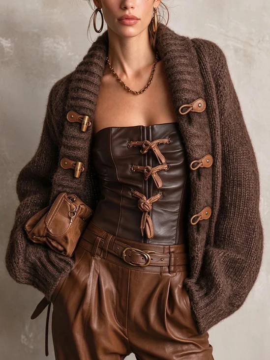 Casual Plain Buttoned Shawl Collar Sweater Cardigan