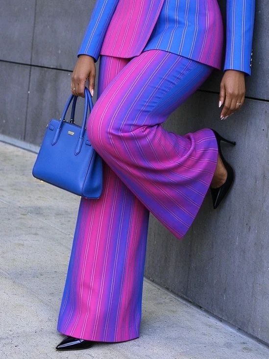 Urban Striped Printing Long Straight Pants