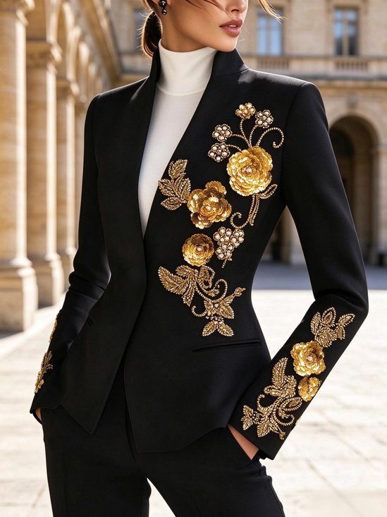 Urban Glitter Plain Stand Collar Jacket