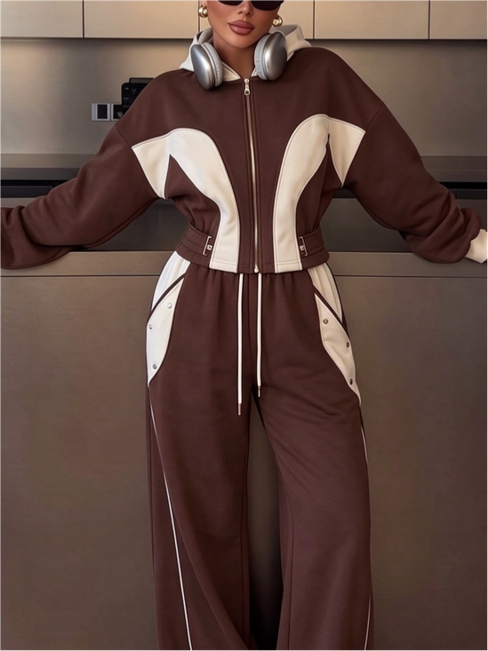 Casual Split Joint Color Block Hoodie Jacket