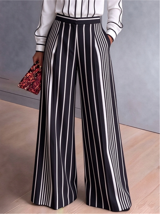 Urban Striped Printing Wide Leg Pants