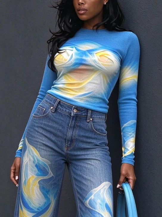 Urban Floral Printing Crew Neck T-shirt
