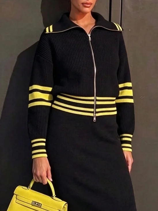 Wool/Knitting Casual Color Block Shawl Collar Cardigan