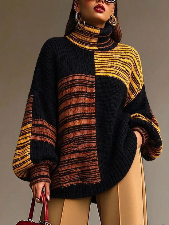 Casual Striped Turtleneck Sweater