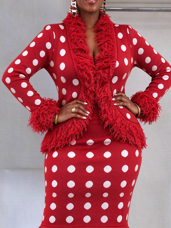 High Elasticity Urban Polka Dots Tassel V Neck Sweater Cardigan