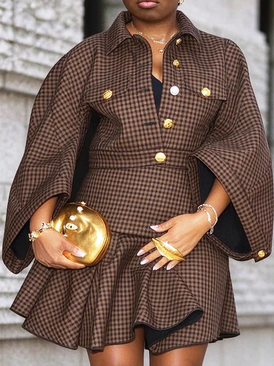 Urban Bell Sleeve Plaid Shirt Collar Jacket