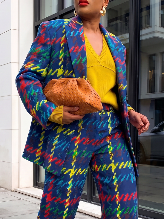 Urban Printing Plaid Lapel Collar Blazer