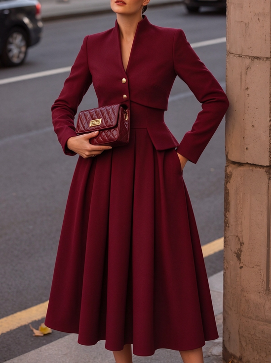 Elegant Plain V Neck Maxi Dress