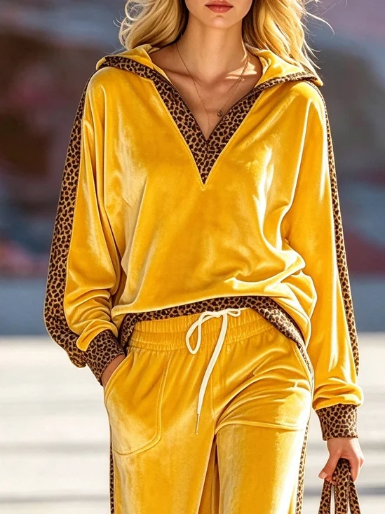 Velvet Casual Leopard Printing Hoodie
