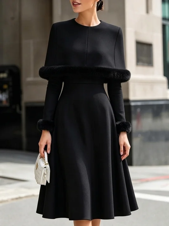 Elegant Plain Crew Neck Midi Dress