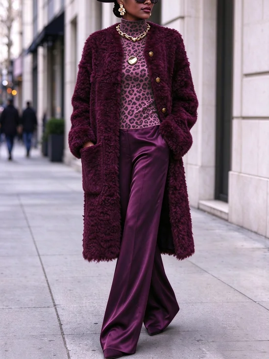 Urban Buttoned Plain Crew Neck Coat