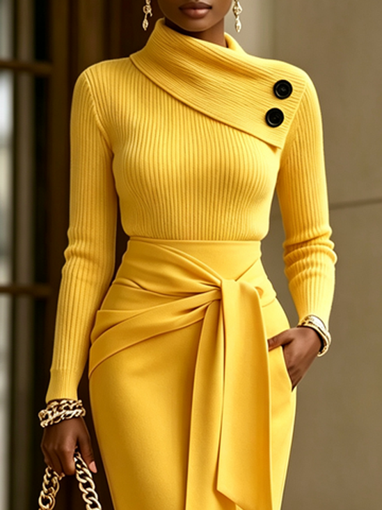 Plus Size Button Detail Tight Regular Sleeve Urban Sweater