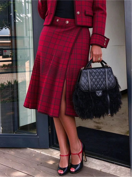 Elegant Printing Plaid Midi Skirt