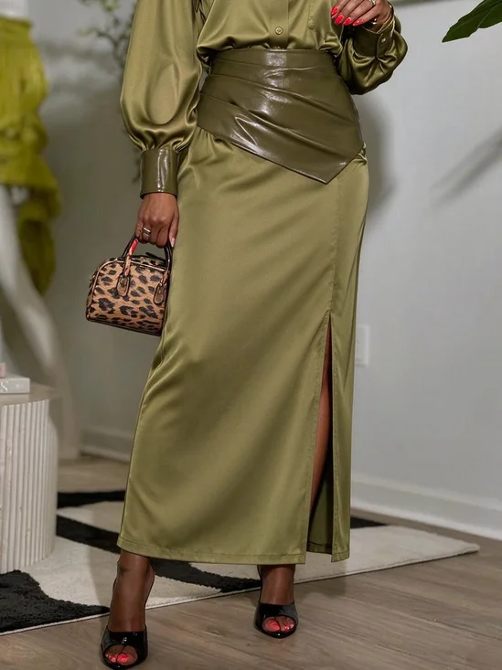 Urban Split Joint Color Block Maxi Skirt