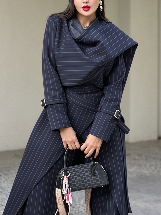 Urban Striped Asymmetric Cowl Neck Blouse