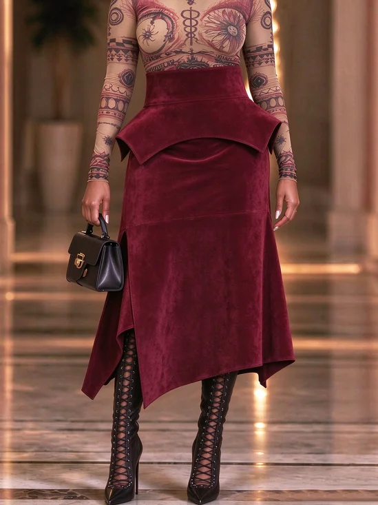 Urban Asymmetric Plain Maxi Faux Leather Skirt