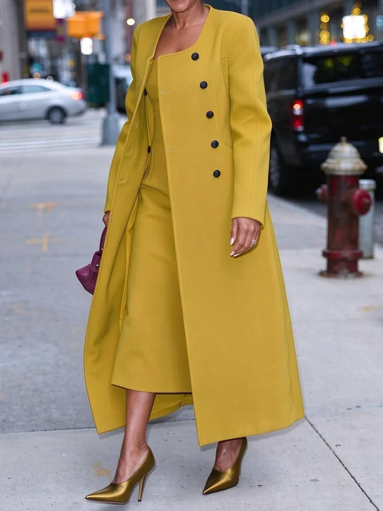 Urban Plain Crew Neck Long Sleeve Long Coat