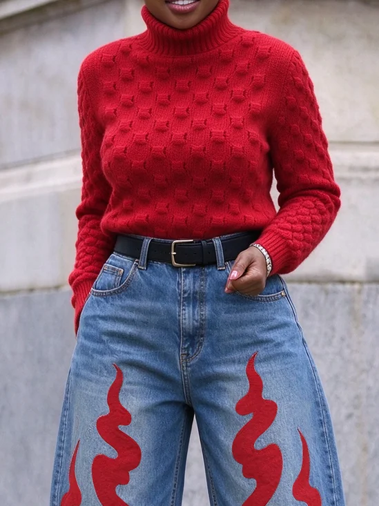 High Elasticity Casual Plain Turtleneck Sweater