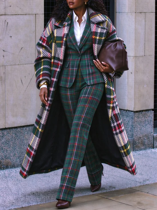 Urban Printing Plaid Lapel Collar Coat