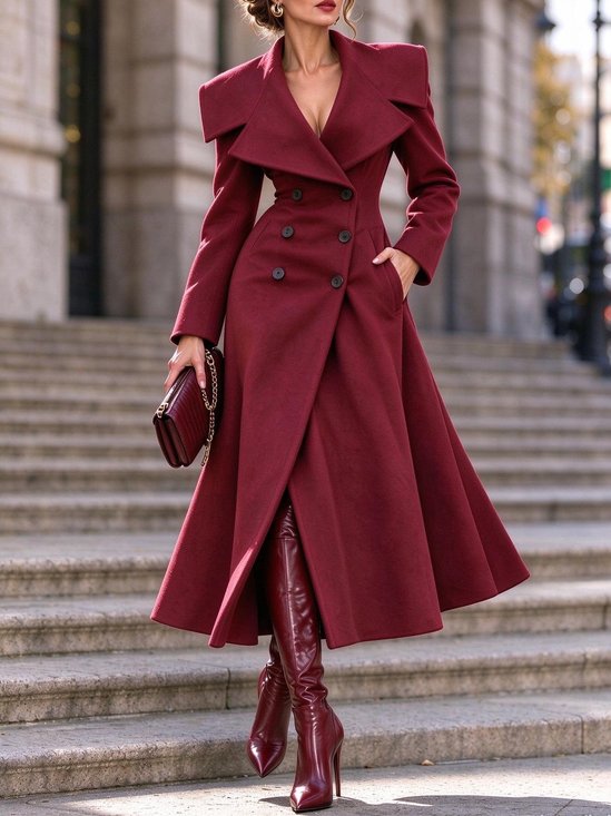 Urban Plain Buttoned Shawl Collar Maxi Dress