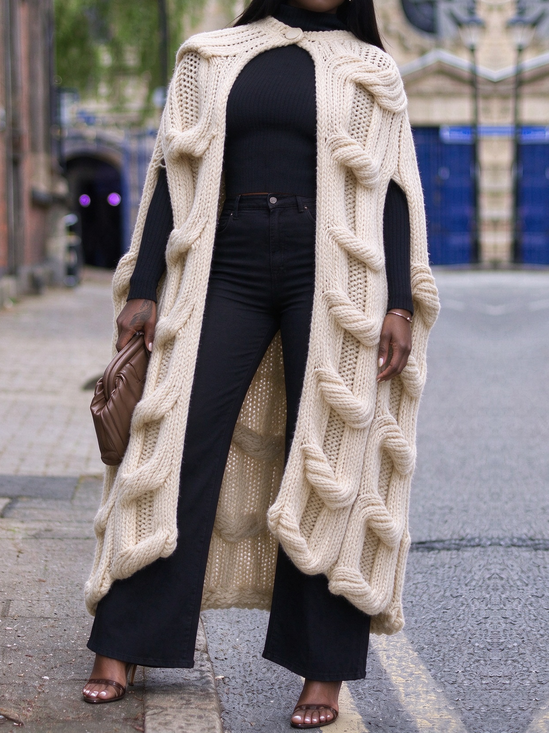 Medium Elasticity Casual Plain Hollow Out Crew Neck Sweater