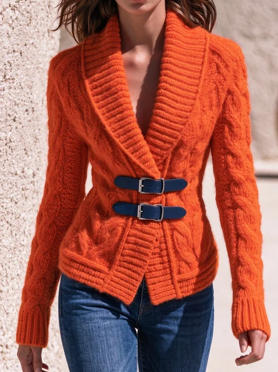 Casual Plain Shawl Collar Cardigan