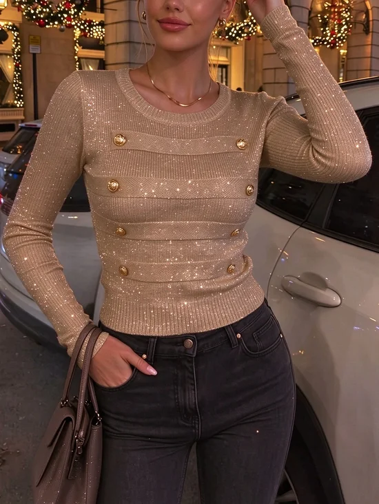 Wool/Knitting Urban Plain Crew Neck Sweater