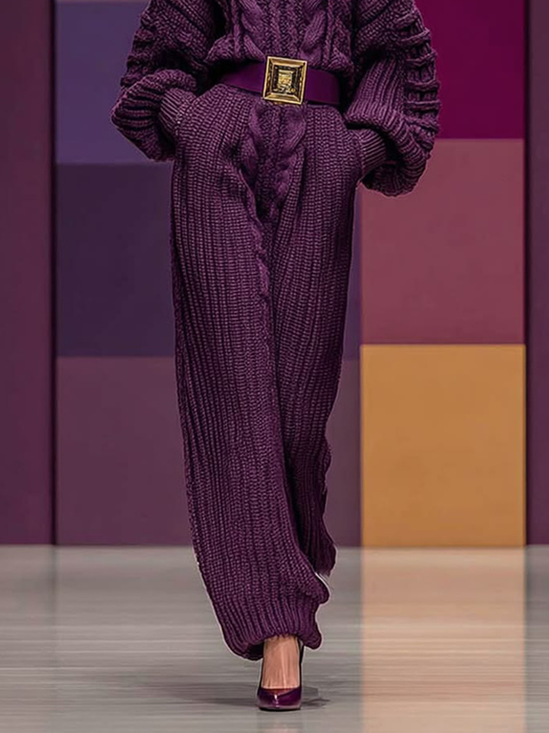 Plus Size Casual Loose Striped Pants With  Sweater No Belt