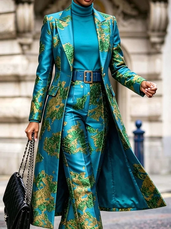 Urban Jacquard Random Print Lapel Collar Blazer