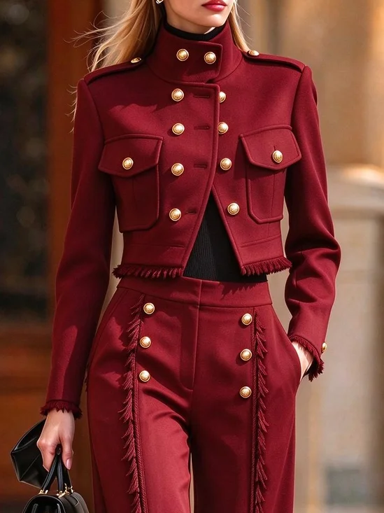 Urban Tassel Plain Stand Collar Jacket