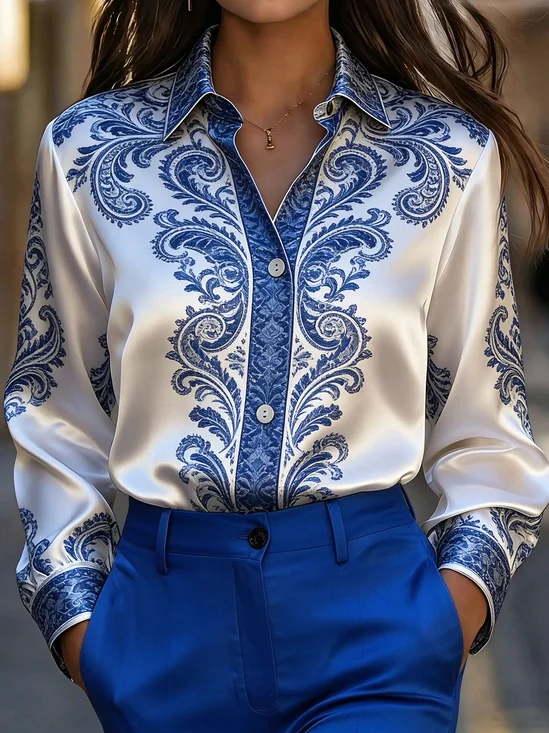 Satin Urban 3D Printing Printing Shirt Collar Shirt