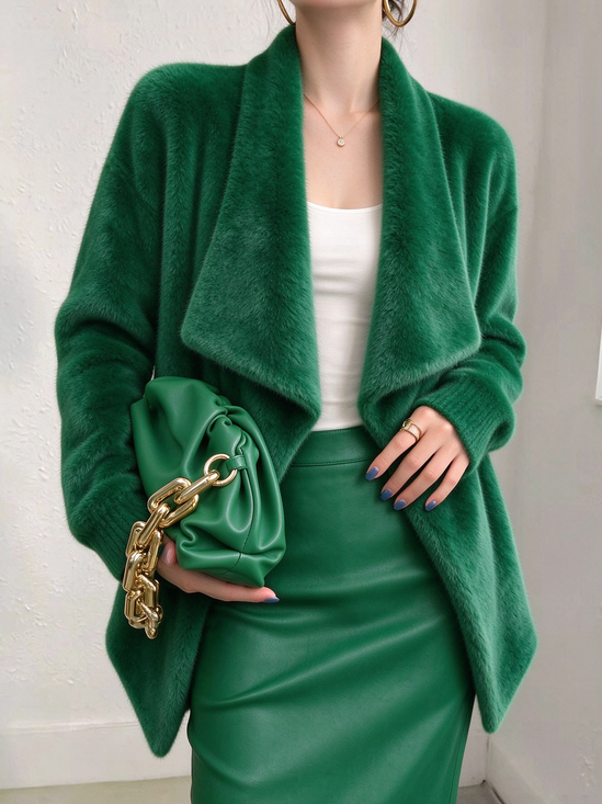 High Elasticity Urban Plain Shawl Collar Sweater Cardigan