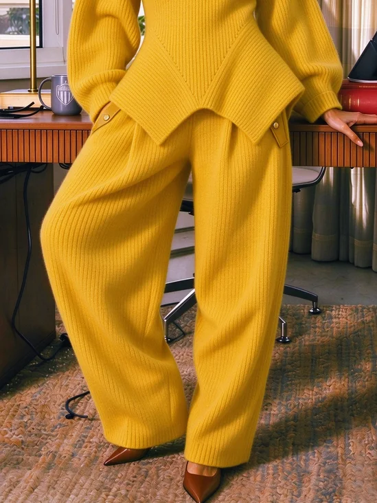 Urban Plain Split Joint Sweater Wide Leg Pants
