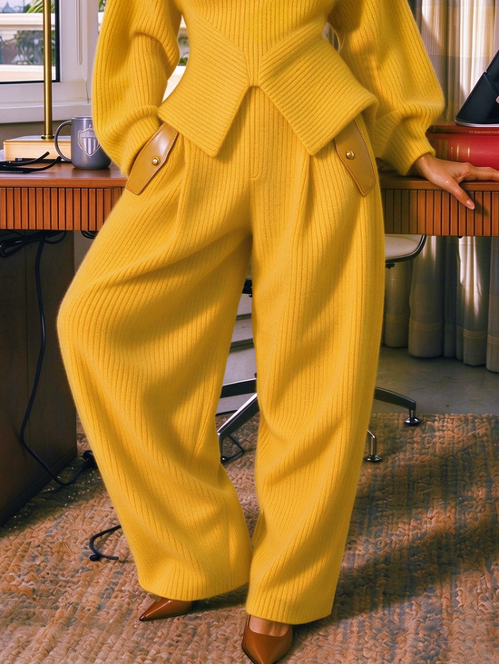 Urban Plain Split Joint Sweater Wide Leg Pants