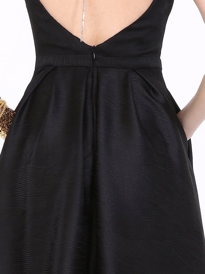 Bateau/boat neck Black A-line Sleeveless Elegant  Plain Maxi Dress