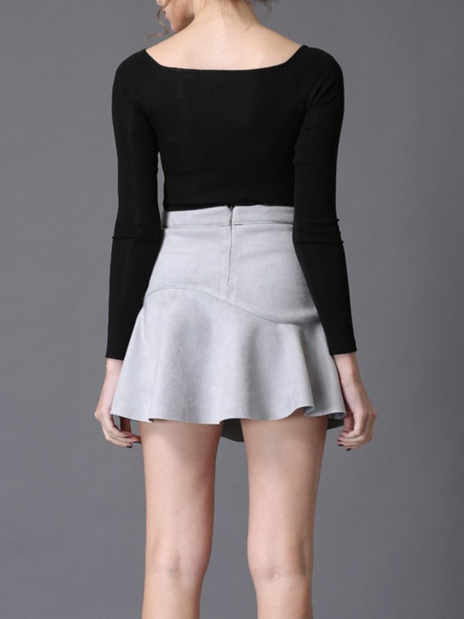 Gray Ruffled Faux Leather Mini Skirt