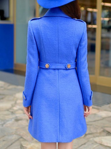 Blue Long Sleeve Wool Blend Buttoned Coat | stylewe