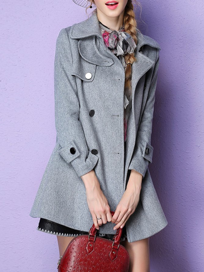 Gray Wool Blend Long Sleeve Buttoned Coat