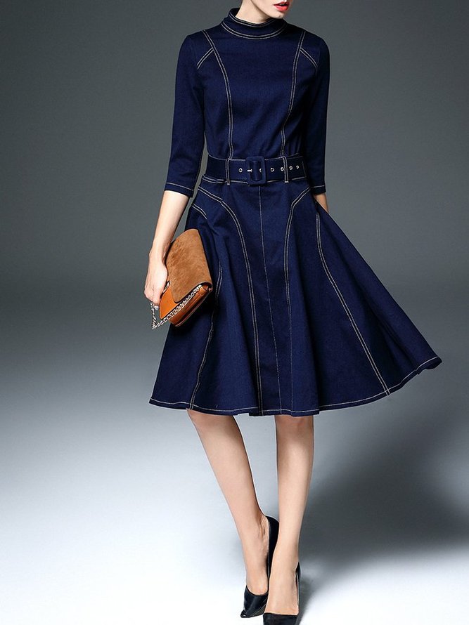 Dark Blue Aline Vintage Midi Dress stylewe