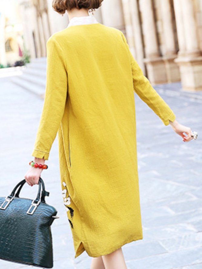 Yellow Printed Long Sleeve Midi Dress | stylewe