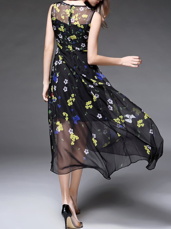 Multicolor Elegant Floral-print Floral Midi Dress