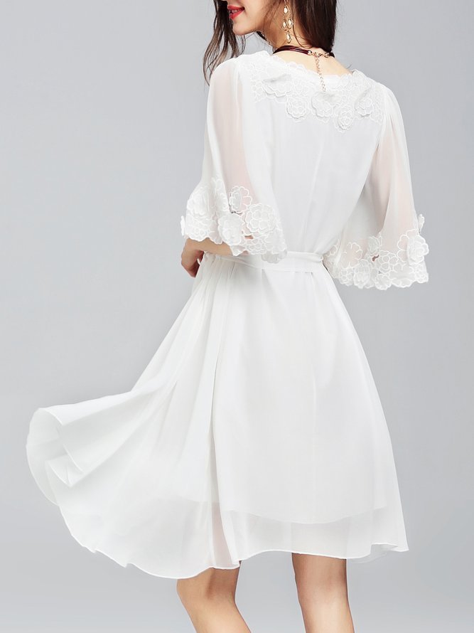 White A-line Half Sleeve Mini Dress