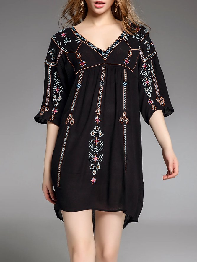 Half Sleeve Polyester Tribal Casual Mini Dress