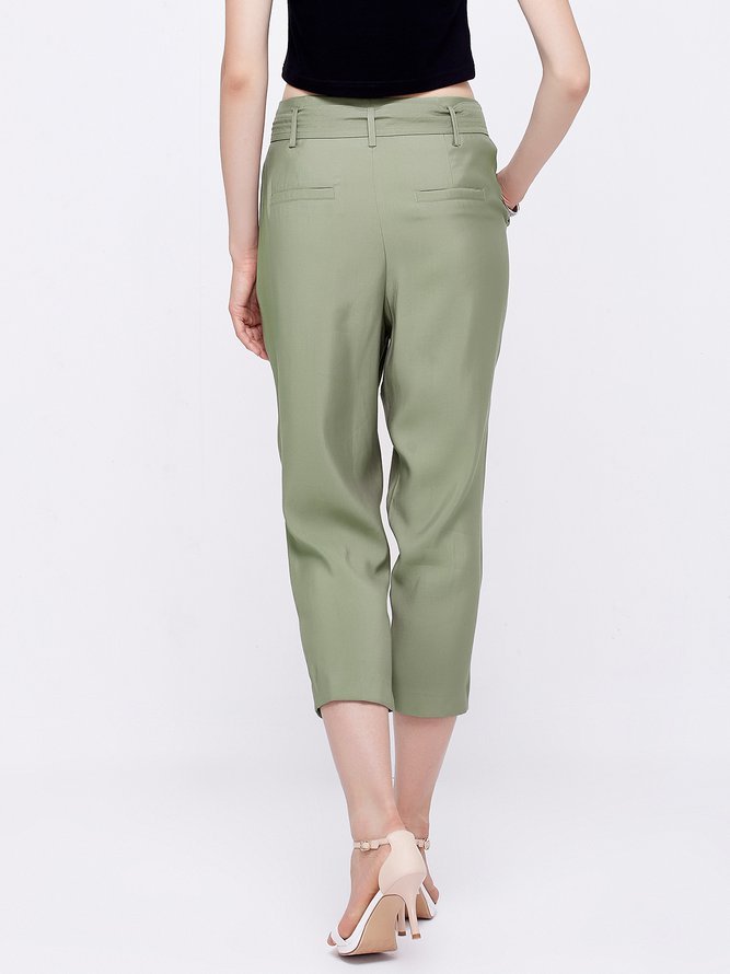 Army Green Simple Bow Straight Leg Pants