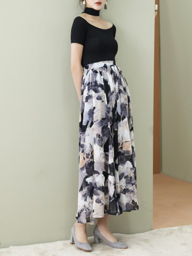 Multicolor Floral Print A-line Maxi Skirt
