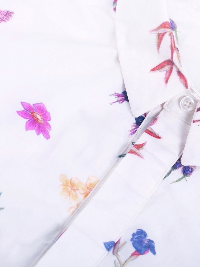 Elegant Cotton Floral H-line Long Sleeve Blouse