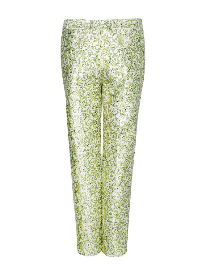 Green Elegant Floral-print Straight Leg Pants