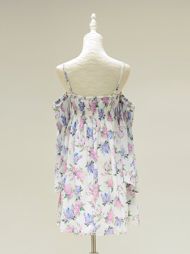 Beach Floral Print Long Sleeve Mini Dress