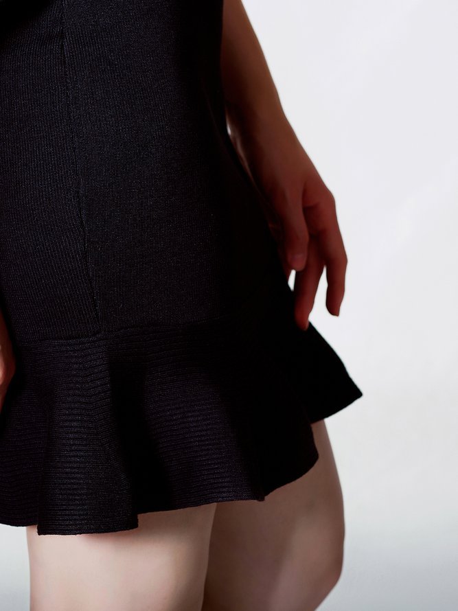 Black Frill Sleeve Flounce Ruffled Plain Mini Dress